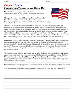 memorial day history worksheet