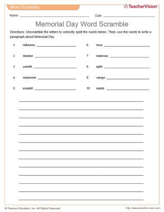 memorial day letter worksheet