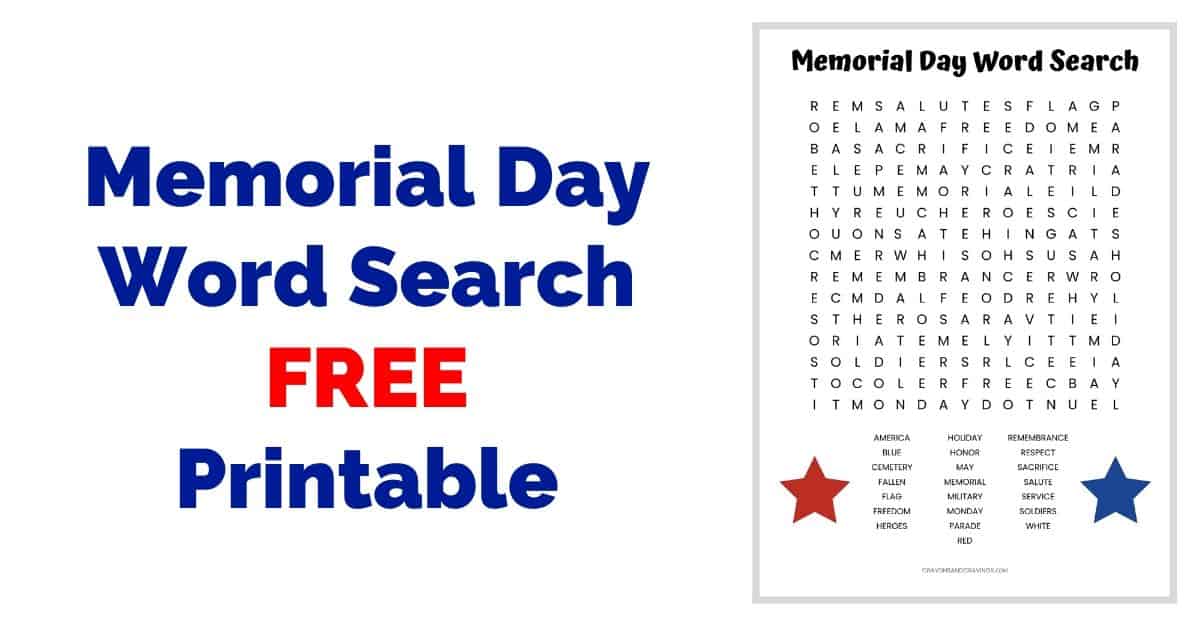 memorial day word search print