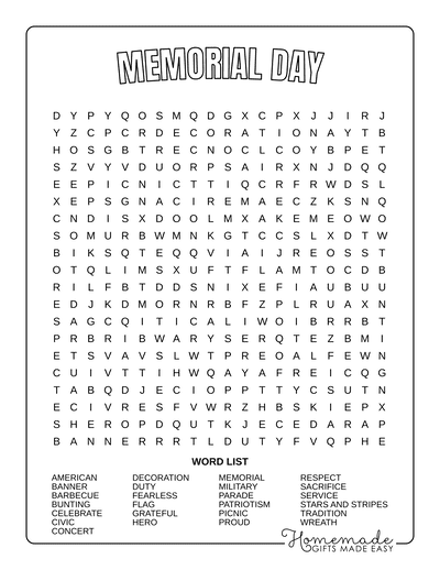 memorial day word search print