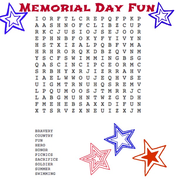 memorial day word search print