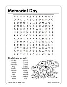 memorial day word search worksheet