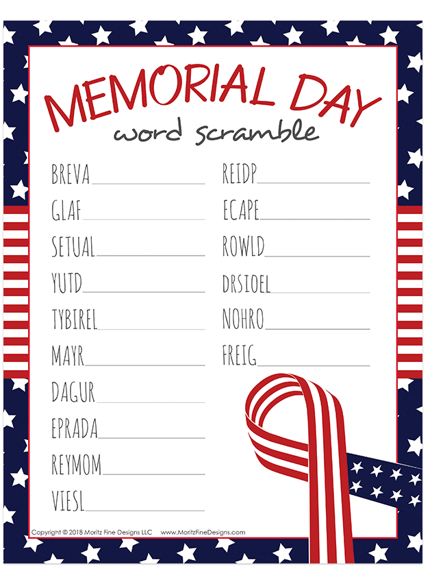 memorial day word search worksheet