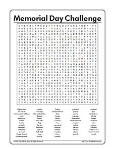 memorial day word search worksheet