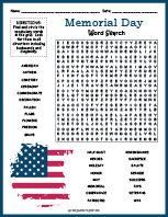 memorial day word search worksheet