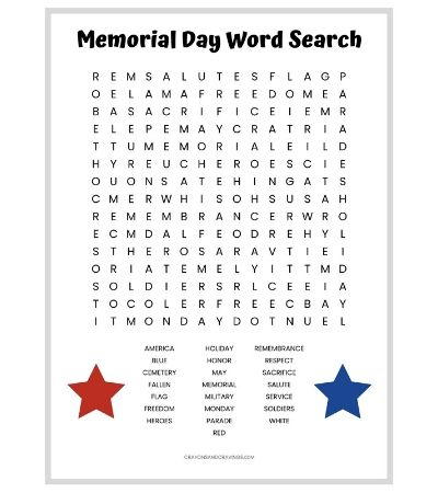 Memorial Day Word Search Printable | AllFreePaperCrafts.com