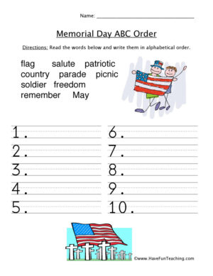 Memorial Day ABC Order Worksheet  