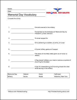 Memorial Day Wordsearch, Crossword Puzzle, and More