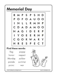 Memorial Day Word Search Worksheet for 1st - 3rd Grade | Lesson Planet