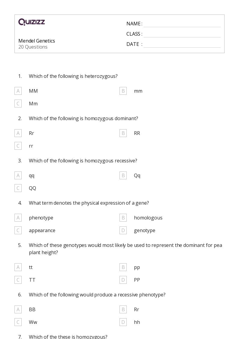 50+ Genetics worksheets for 7th Year on Quizizz | Free &  Printable