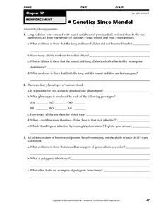 Genetics Since Mendel Worksheet for 9th Grade | Lesson Planet