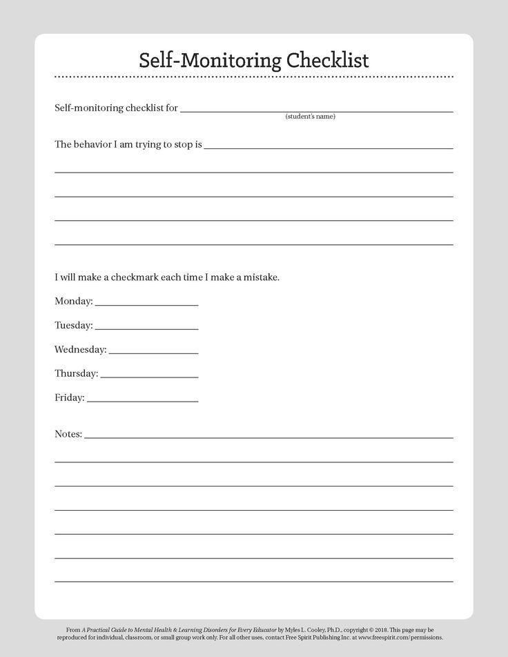 mental health worksheet for adults
