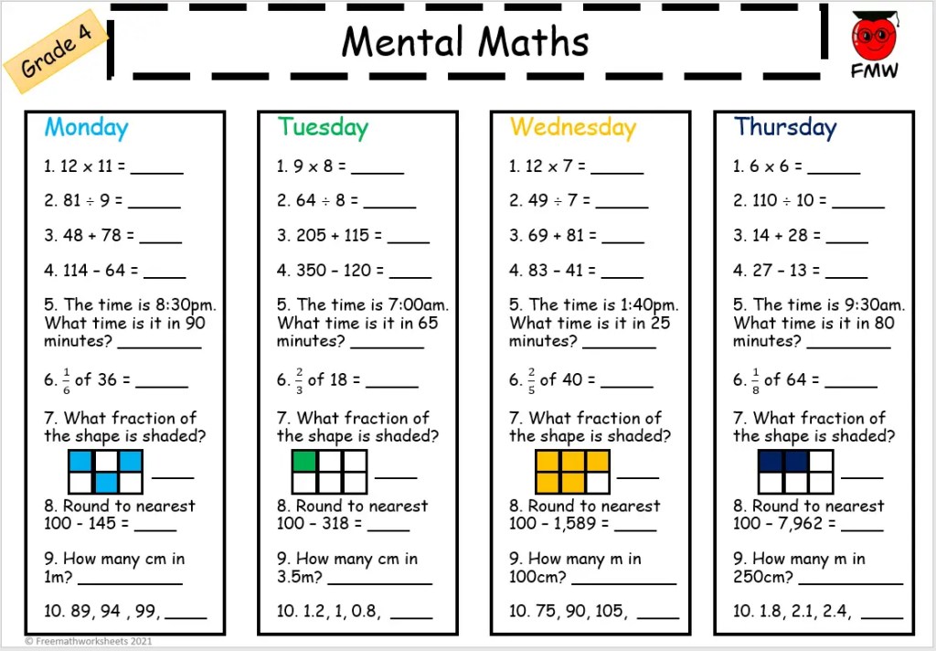 Grade 3 Mental Math Worksheets | Free Worksheets | Printables