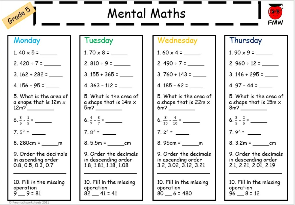 Mental Math Worksheets | Grades 2-6 | Free Worksheets | Printables