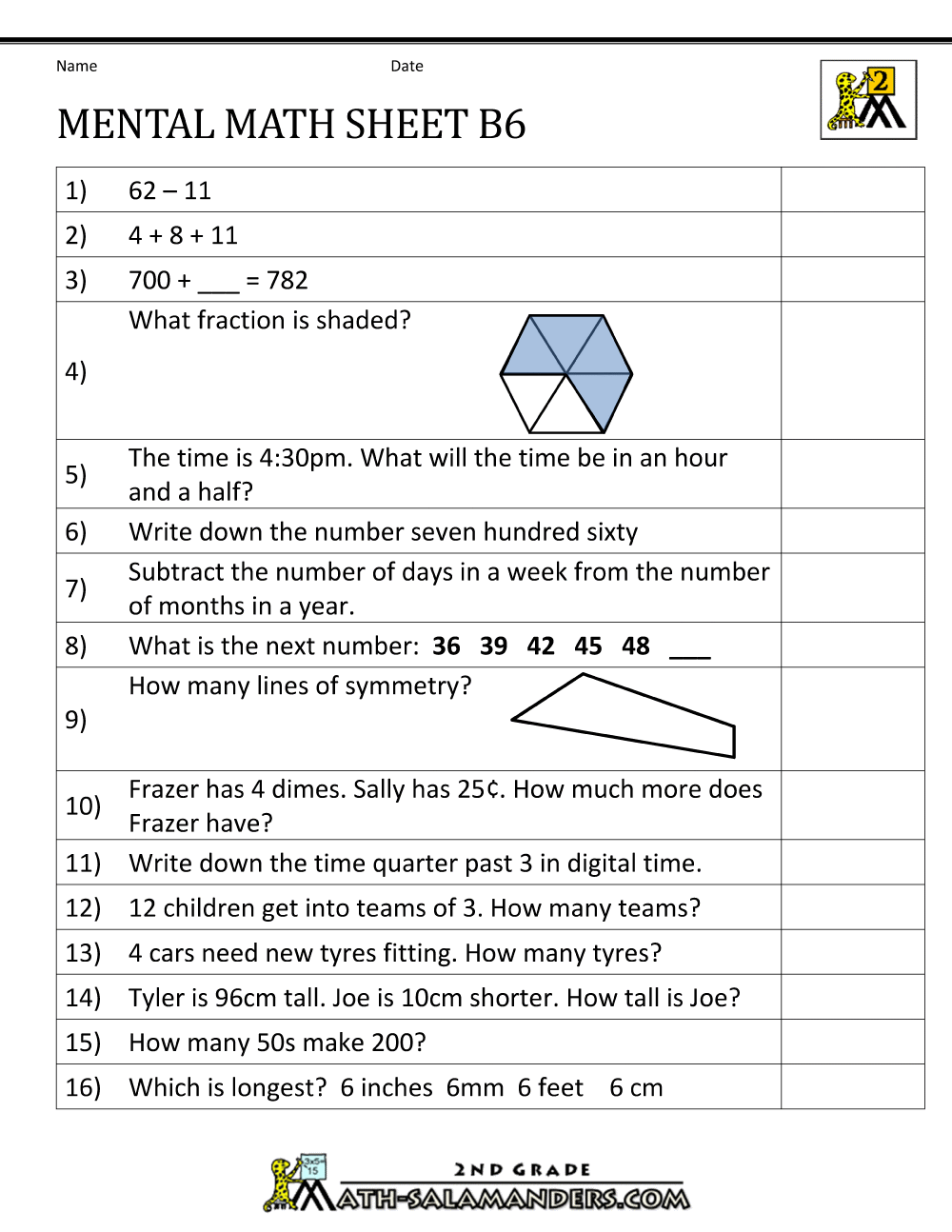 Mental Math 2nd Grade