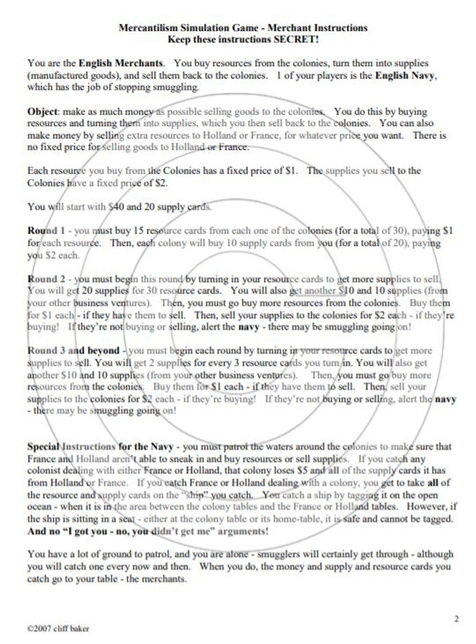 Mercantilism Simulation Game