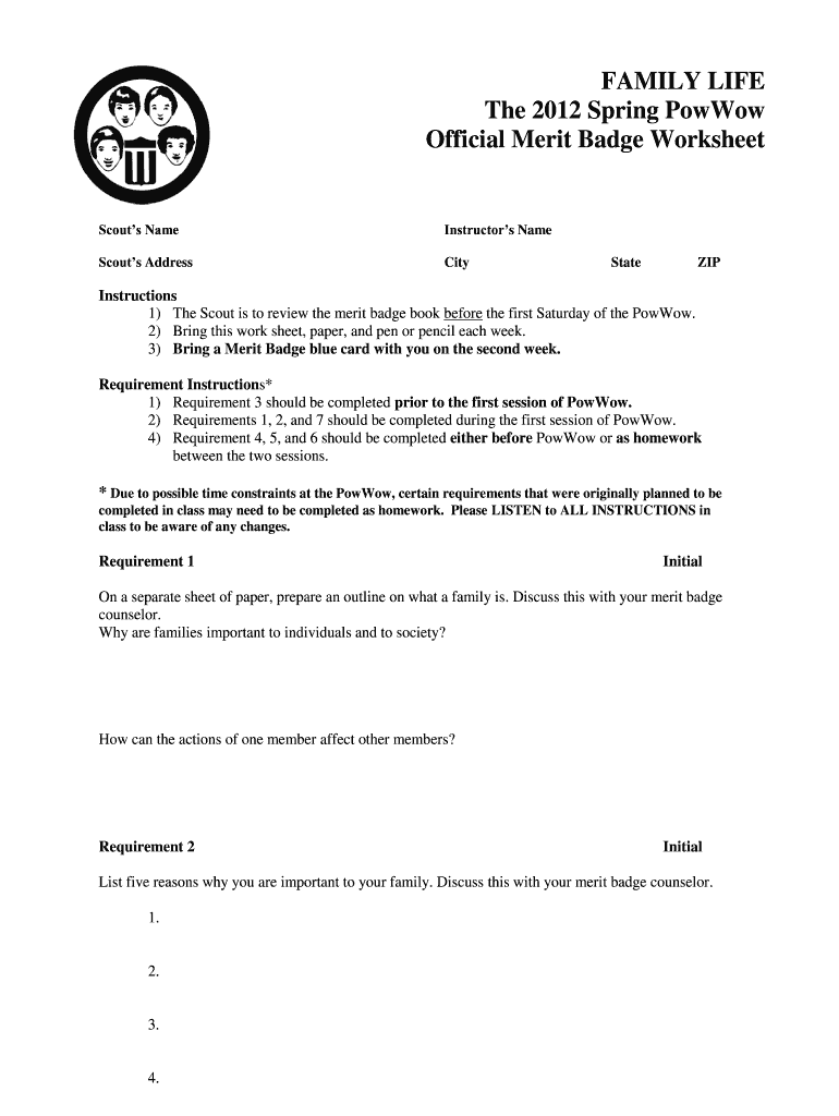 Family life merit badge worksheet: Fill out &  sign online | DocHub