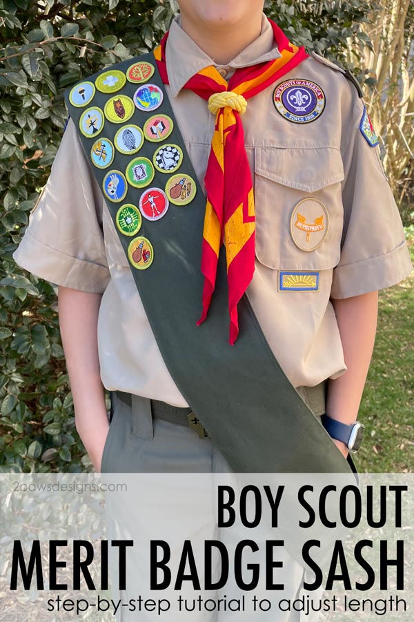 How to Shorten a BSA Merit Badge Sash - 2paws Designs