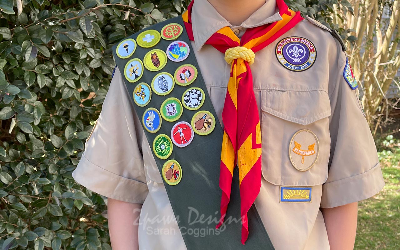 How to Shorten a BSA Merit Badge Sash - 2paws Designs