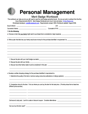 Personal Management Merit Badge Workbook 2008-2024 - Fill and Sign ...