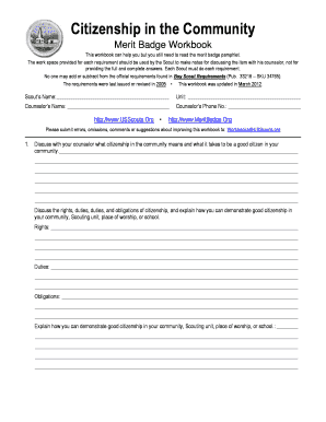 Citizenship in Society Merit Badge Worksheet Form - Fill Out and ...