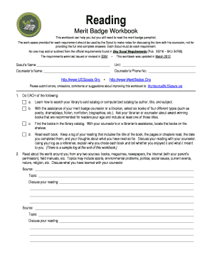Reading Merit Badge Worksheet: Complete with ease | airSlate SignNow