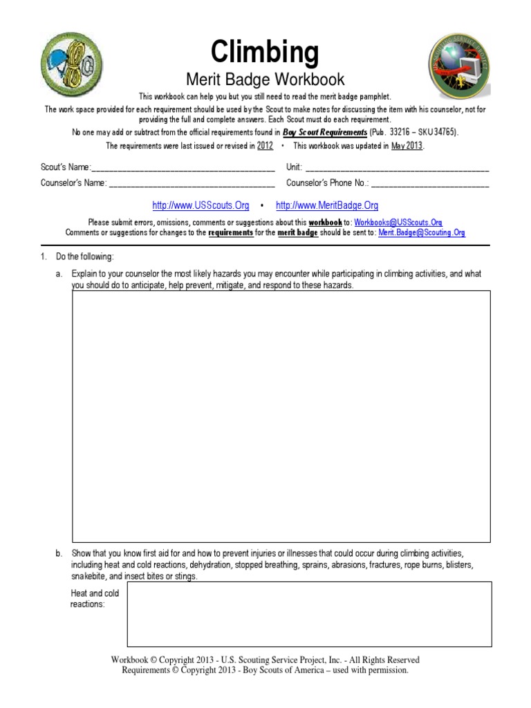 Climbing Merit Badge Workbook | PDF | Boy Scouts Of America | Knot