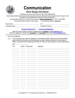 Communications Merit Badge Worksheet