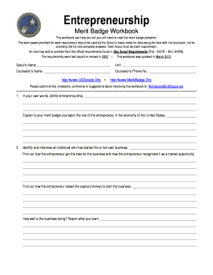 Entrepreneurship Merit Badge Worksheet 2012-2024 Form - Fill Out ...
