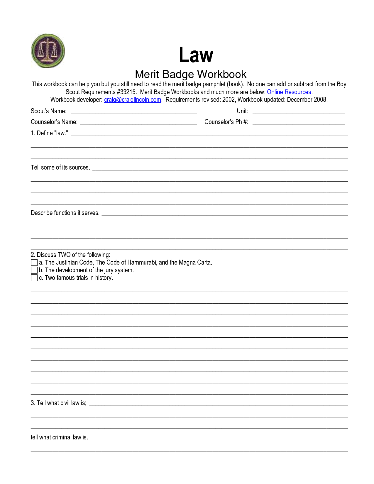 SOLUTION: Law Merit Badge Workbook - Studypool