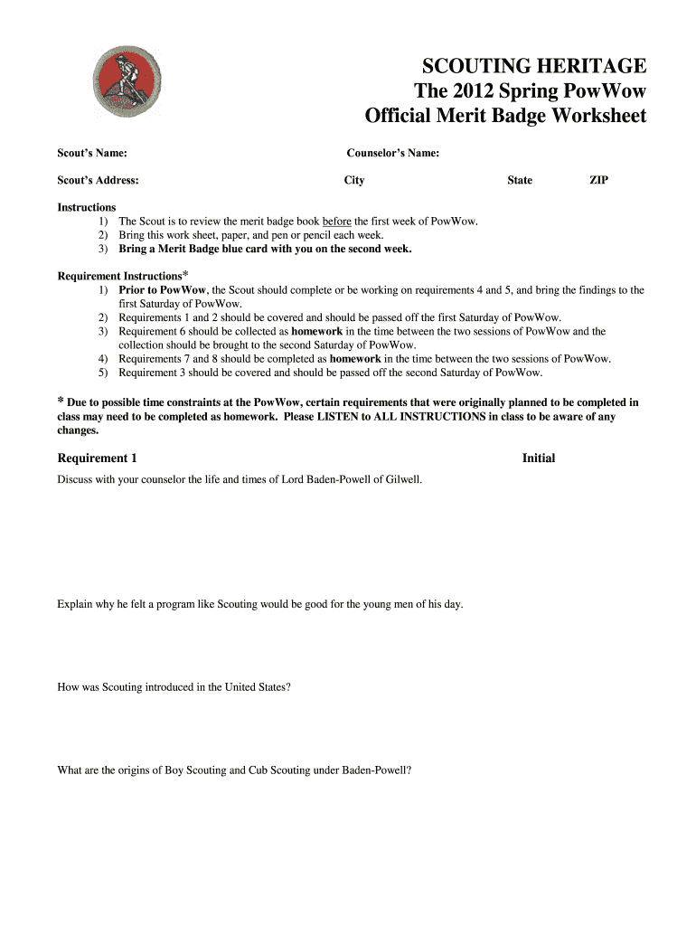 Merit badge worksheets: Fill out &  sign online | DocHub