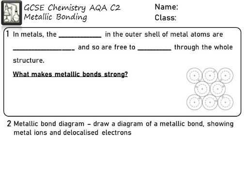 Metallic Bonding Worksheet And Video AQA GCSE Chemistry Bonding 