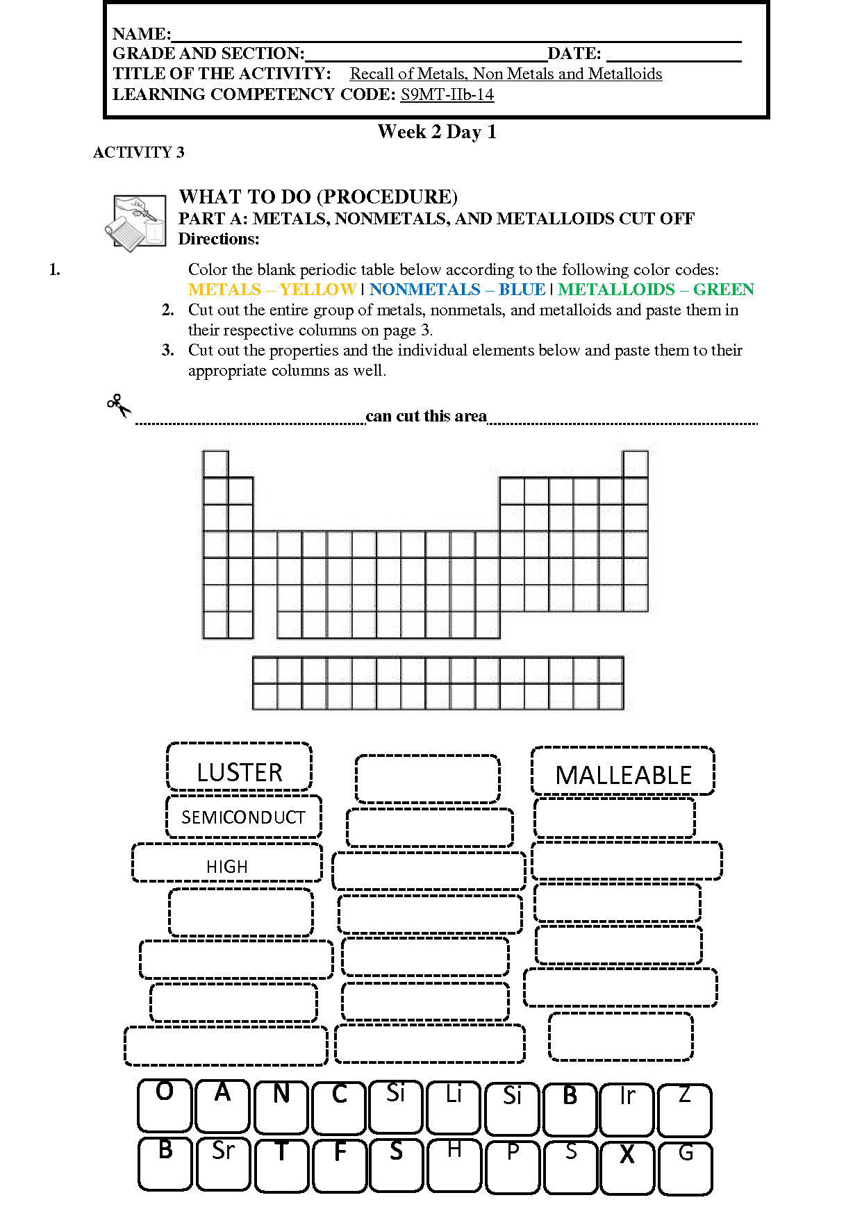 SOLUTION: Recall of metals non metals and metalloids worksheet ...