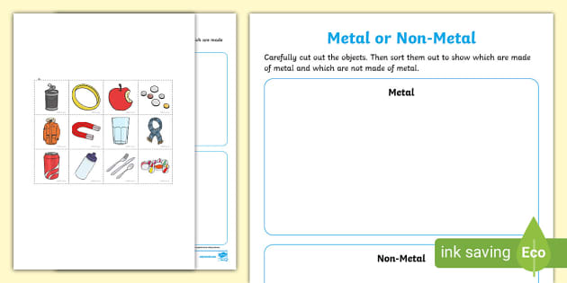 Metals and Non-Metals Sorting Activity (teacher made)