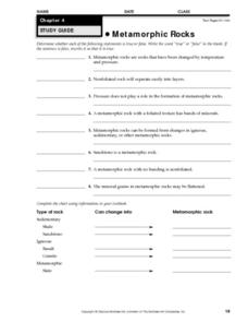 Metamorphic Rocks Worksheet for 7th - 9th Grade | Lesson Planet
