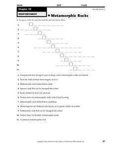 Metamorphic Rocks Worksheet for 7th - 8th Grade | Lesson Planet