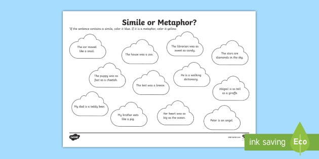 metaphor worksheet 4th grade