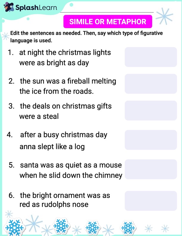 Simile or Metaphor - ELA Worksheets - SplashLearn