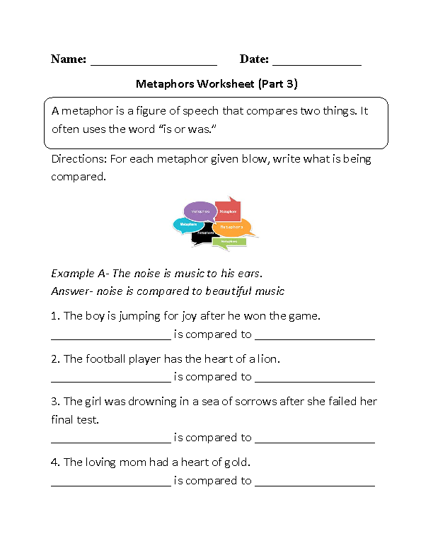 metaphor worksheet for 4th grade