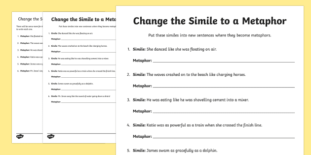 Simile and Metaphor Worksheet - Primary Resources - Twinkl