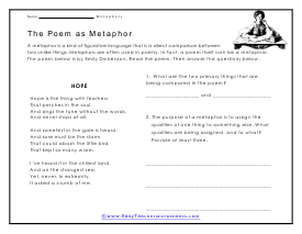metaphor worksheet for middle school