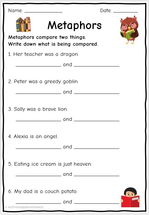 metaphor worksheet for middle school