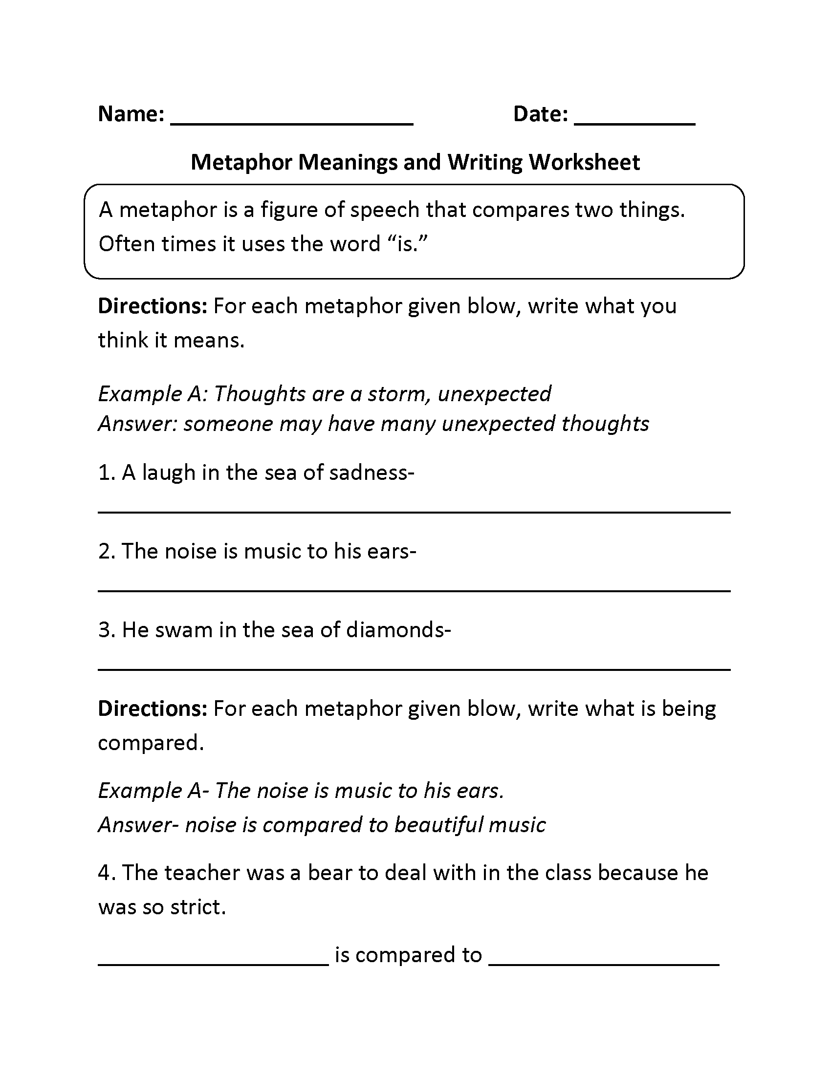 worksheets library | Metaphors Worksheets
