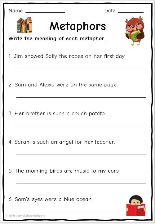 Metaphor Worksheets - Meaning | Free English Worksheets