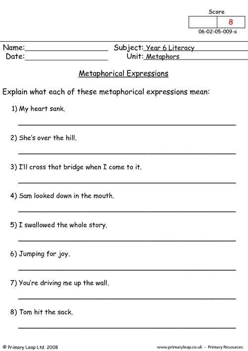 metaphors worksheet for kids