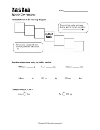 Metric Mania Worksheet | PDF