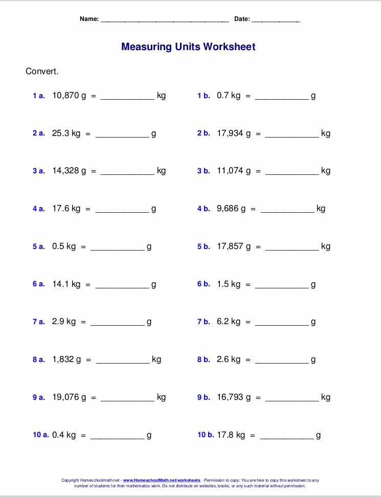 Metric measuring units worksheets