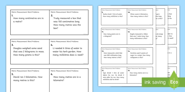 Metric Measurement Word Problems Task Cards (Teacher-Made)