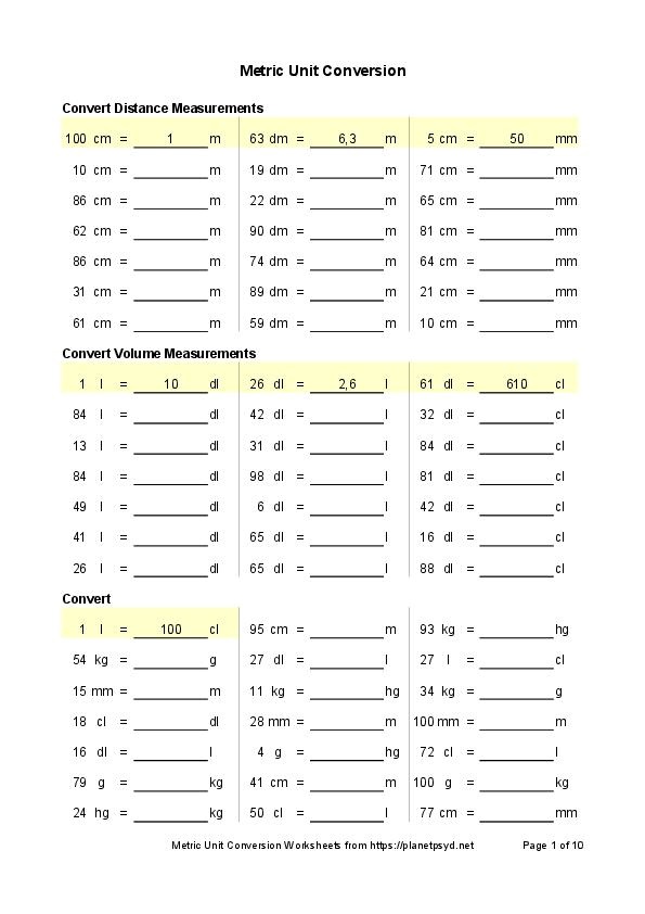 Metric conversion - 10 pages - Planetpsyd