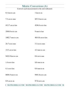 Metric Conversion (A) Worksheet for 4th - 6th Grade | Lesson Planet
